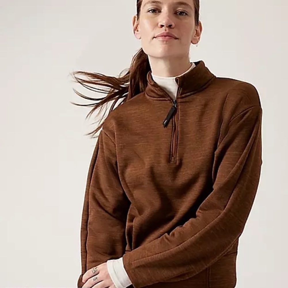 Athleta Altitude Polartec Half Zip Sweatshirt Mahogany Heather Size Large EUC
